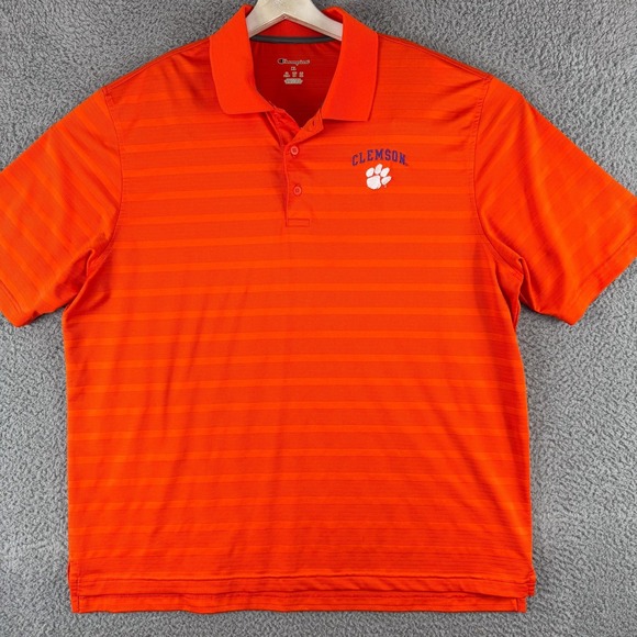 Clemson Tigers Shirt Polo Mens XL Orange NCAA Football Golf Stripe Short Sleeve - Picture 1 of 11